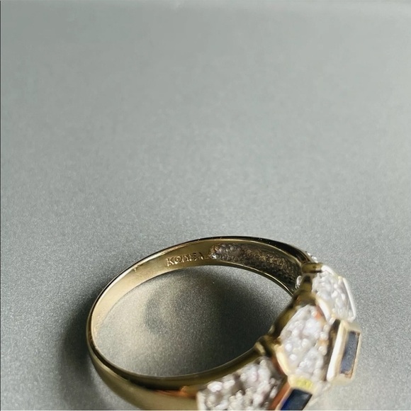 Estate 14k Gold Sapphire & Diamonique Cubic Zirconia Dome Ring - Picture 6 of 11